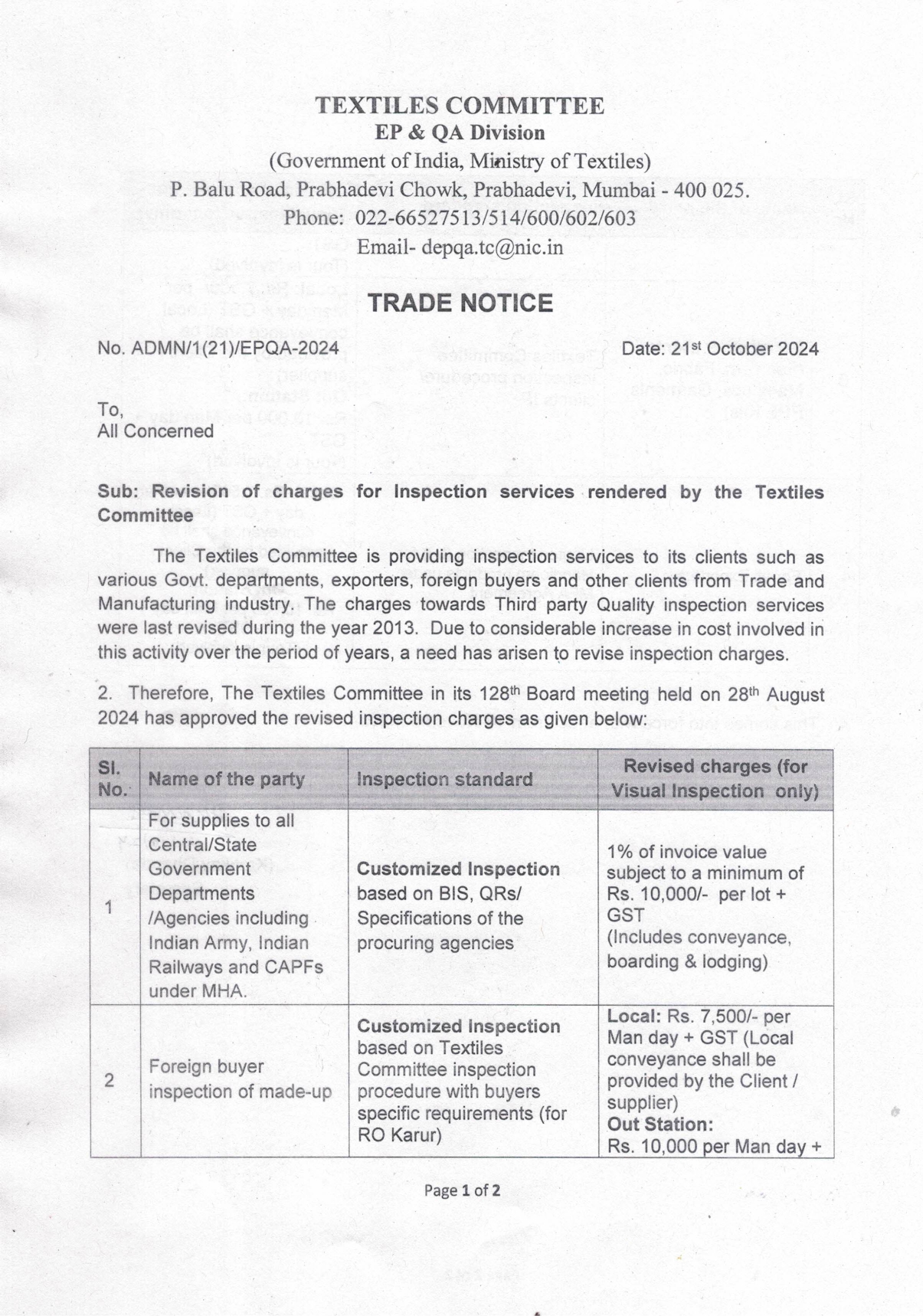 Trade Notice Page 1